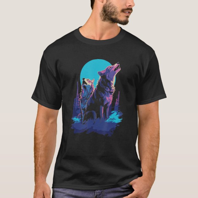 Phenomenal Howling Wolves Wolf Pack Retro Awesomen T-Shirt (Front)