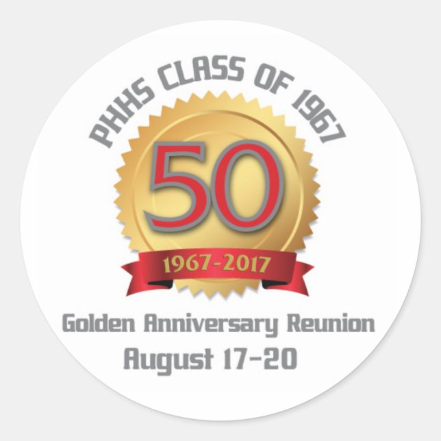 PHHS Class of 1967 50-Year Reunion Classic Round Sticker (Front)