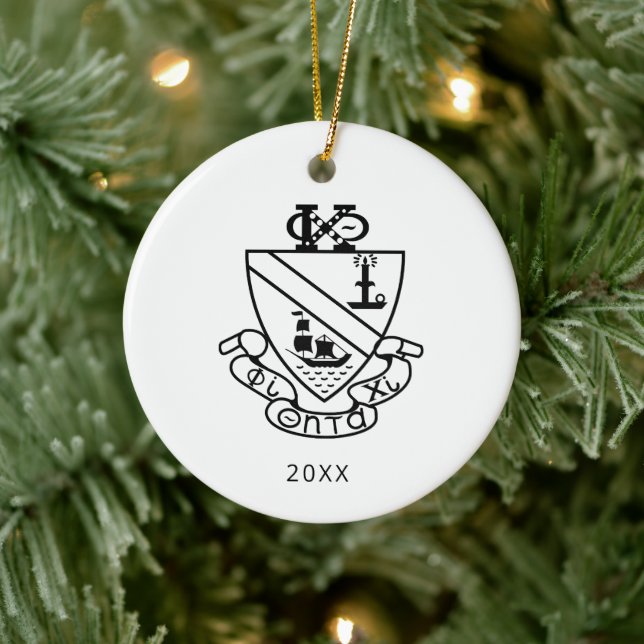 Phi Chi Theta Crest | B&W Ceramic Ornament (Tree)