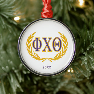 Phi Chi Theta   Greek with Wreath Metal Ornament