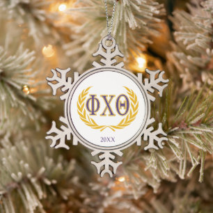 Phi Chi Theta   Greek with Wreath Snowflake Pewter Christmas Ornament
