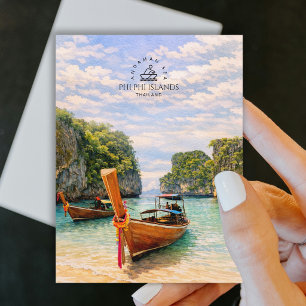 Phi Phi Islands, Andaman Sea Watercolor Beach Postcard