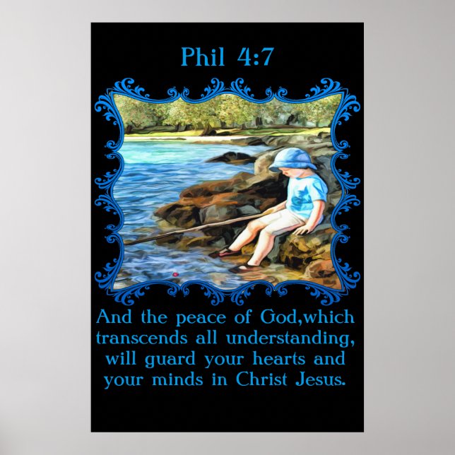 Phil 4:7 Baby boy fishing in the river. Poster (Front)