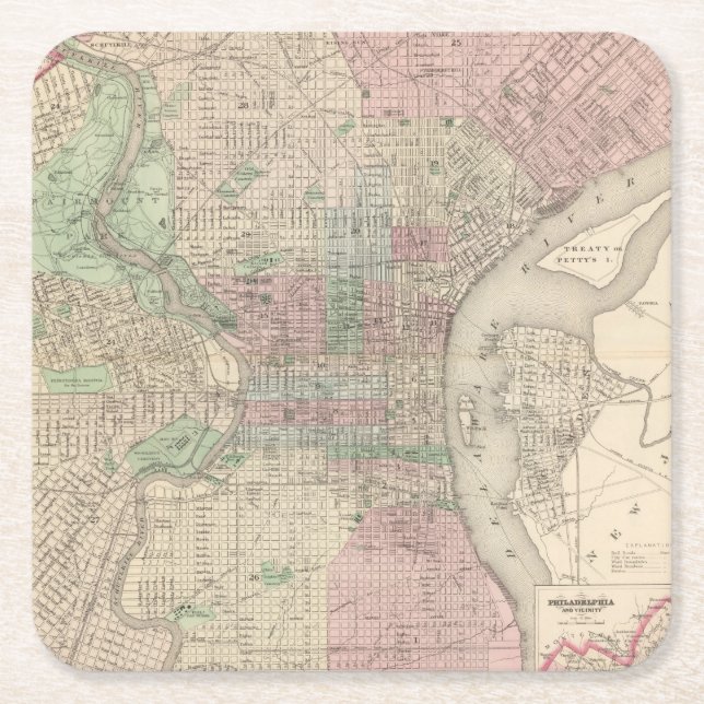 Philadelphia 3 square paper coaster (Front)