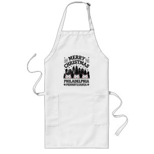 Philadelphia City Pennsylvania Merry Christmas Cat Long Apron