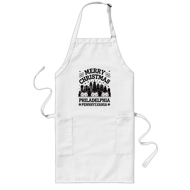 Philadelphia City Pennsylvania Merry Christmas Cat Long Apron (Front)