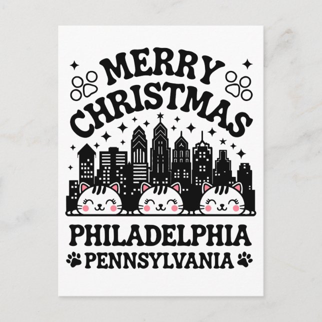 Philadelphia City Pennsylvania Merry Christmas Cat Postcard (Front)