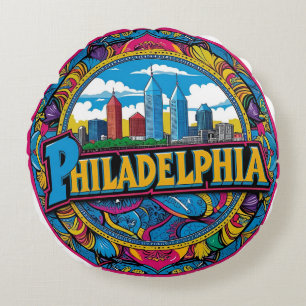 Philadelphia City Pennsylvania USA skyline Round Cushion