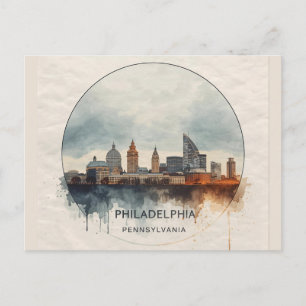 Philadelphia City Pennsylvania watercolor skyline Postcard