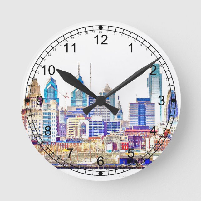 Philadelphia Color Sketch Wall Clock (Front)
