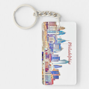 Philadelphia Colour Sketch Skyline Rectangle Key Key Ring