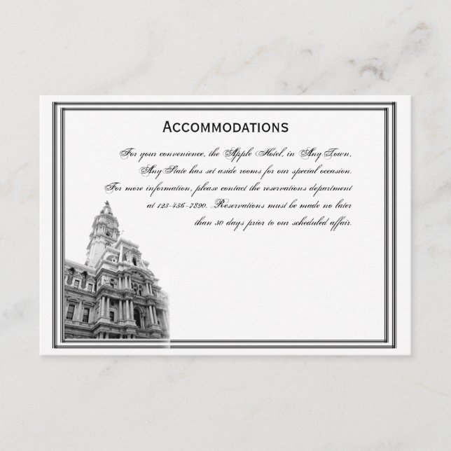 Philadelphia Destination Wedding Accomodations Enclosure Card (Front)