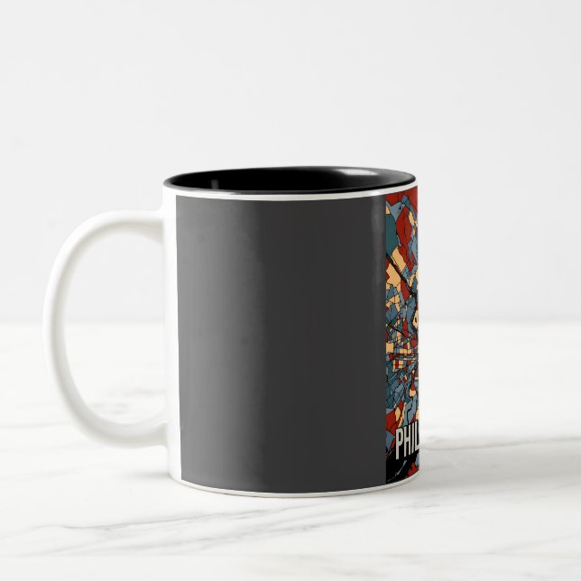 Philadelphia Earthtone Map - Colourful Abstract Ar Two-Tone Coffee Mug (Left)