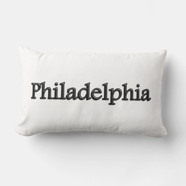 Philadelphia - Grey Letters - On White Lumbar Cushion (Front)