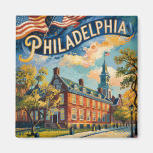 Philadelphia Independence Hall Van Gogh Painting Magnet
