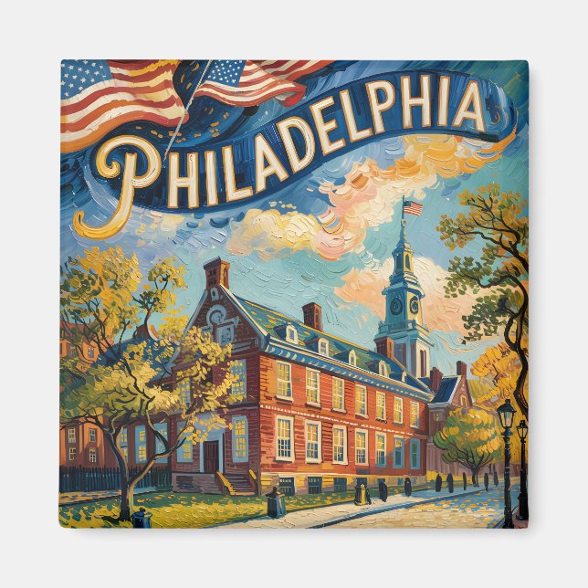Philadelphia Independence Hall Van Gogh Painting Magnet (Front)