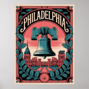 Philadelphia Liberty Bell Art – Vintage Patriotic Poster