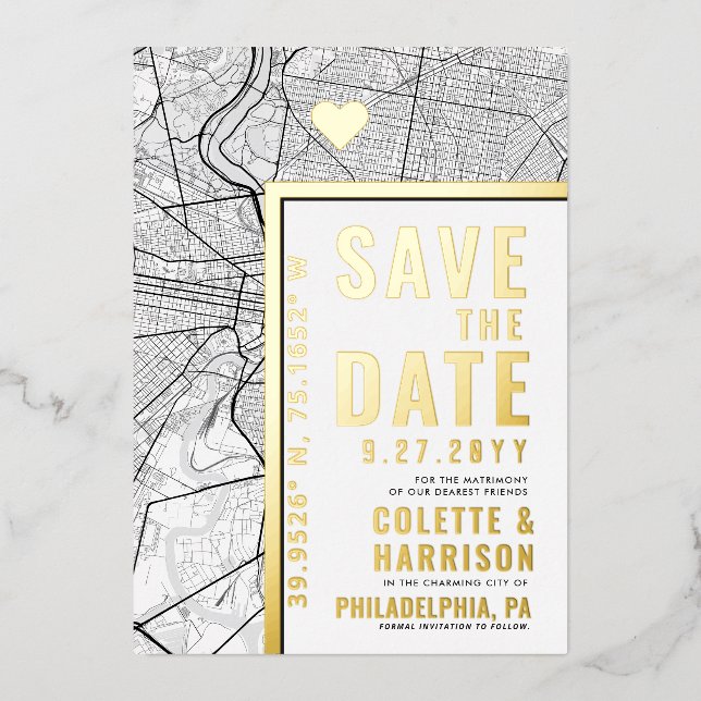 Philadelphia Love Locator | Wedding Save the Date (Front)