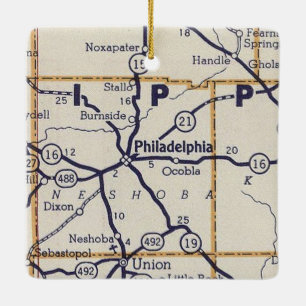 Philadelphia MS Vintage Map Ceramic Ornament
