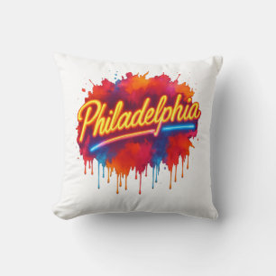 Philadelphia Neon Street Art – Bold Colourful Cushion