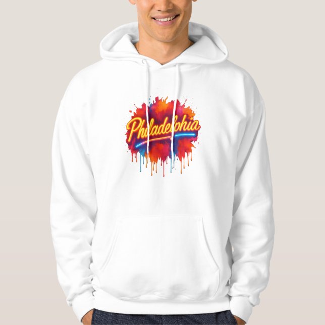 Philadelphia Neon Street Art – Bold Colourful Hoodie (Front)
