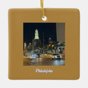 Philadelphia Night Photo Ornament 