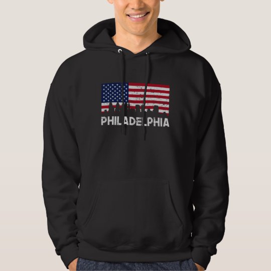 Philadelphia PA American Flag Skyline Distressed Hoodie