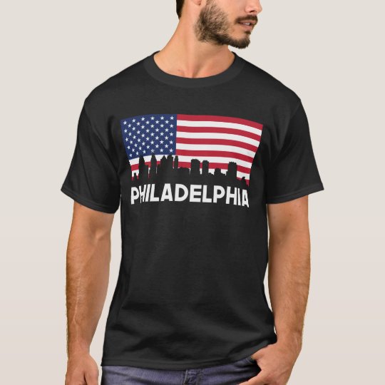 Philadelphia PA American Flag Skyline T-Shirt
