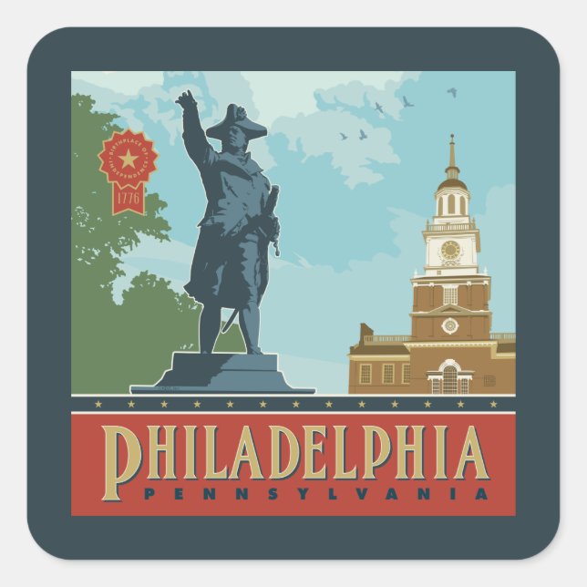 Philadelphia, PA | Independence Hall Square Sticker (Front)