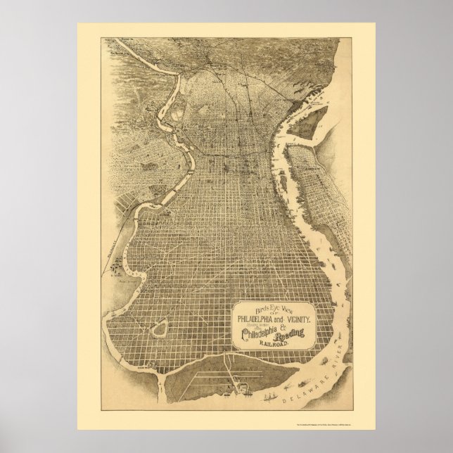 Philadelphia, PA Panoramic Map - 1870 Poster (Front)