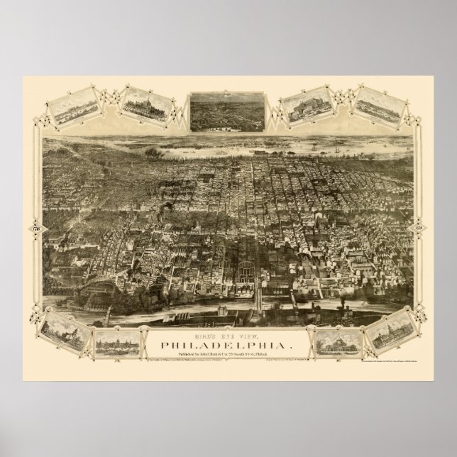 Philadelphia, PA Panoramic Map - 1876 Poster (Front)
