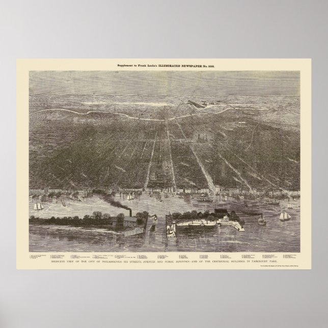 Philadelphia, PA Panoramic Map - 1876 Poster (Front)