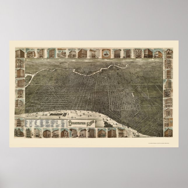 Philadelphia, PA Panoramic Map - 1886 Poster (Front)
