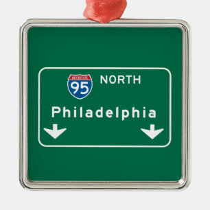 Philadelphia, PA Road Sign Metal Tree Decoration