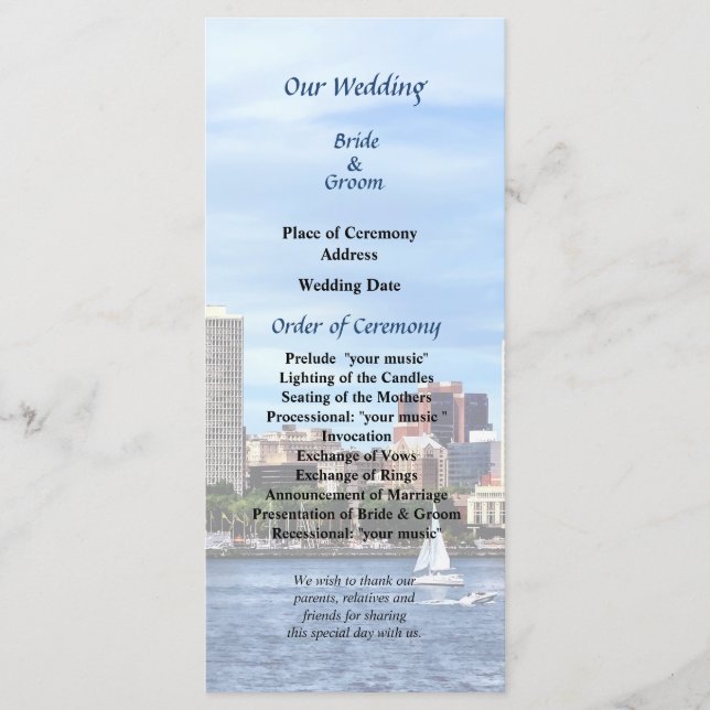 Philadelphia Pa Skyline Wedding Program (Front)