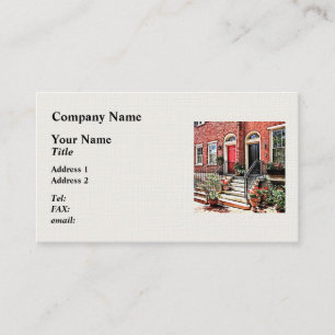 Philadelphia PA - Townhouse With Red Geraniums Business Card