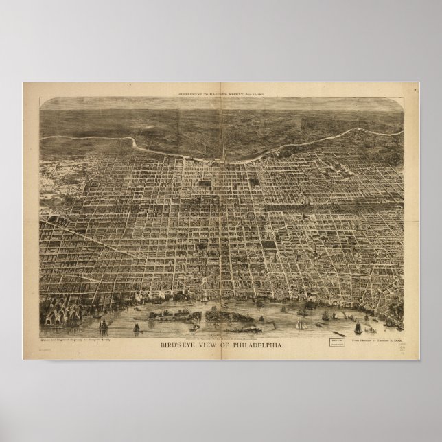 Philadelphia Penn 1872 Antique Panoramic Map Poster (Front)
