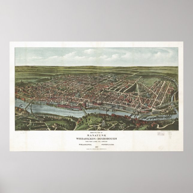Philadelphia Penn. 1907 Antique Panoramic Map Poster (Front)
