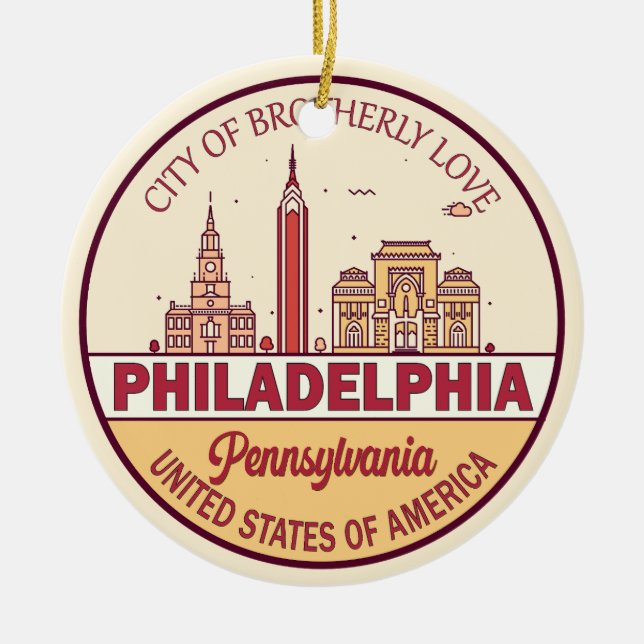 Philadelphia Pennsylvania City Skyline Emblem Ceramic Ornament (Front)