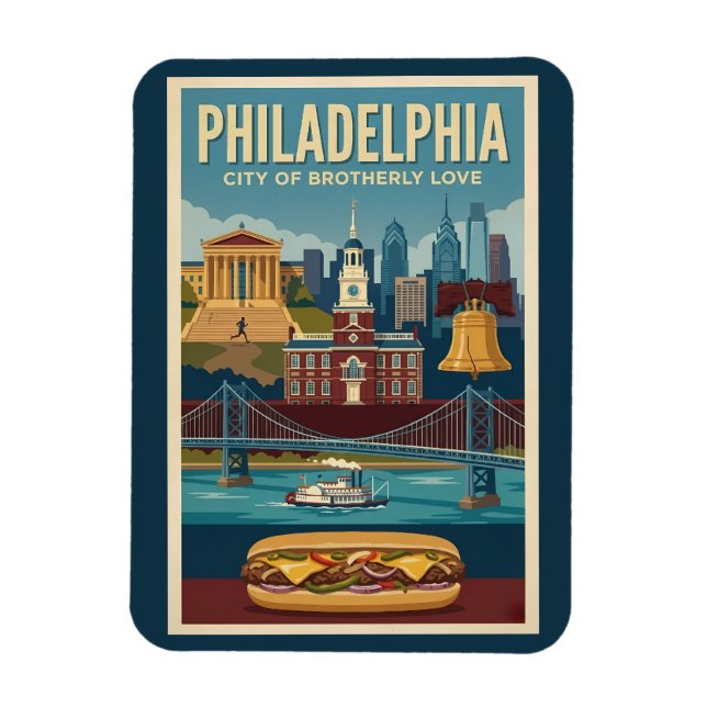 Philadelphia Pennsylvania Culture Illustration Art Magnet (Vertical)