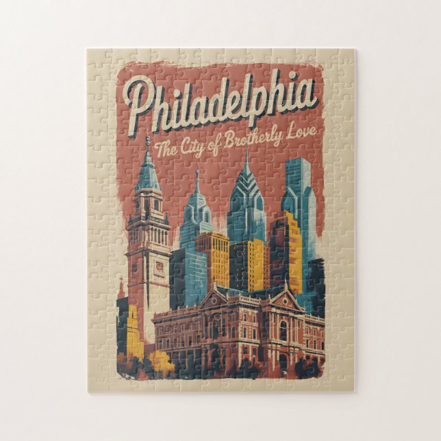 Philadelphia Pennsylvania Illustration Travel Art Jigsaw Puzzle (Vertical)