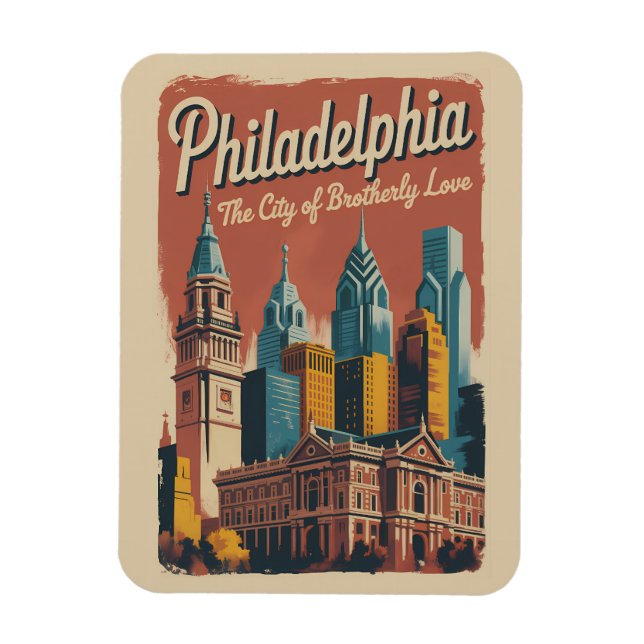 Philadelphia Pennsylvania Illustration Travel Art Magnet (Vertical)