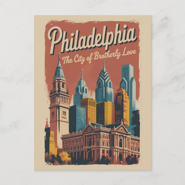 Philadelphia Pennsylvania Illustration Travel Art Postcard (Front)
