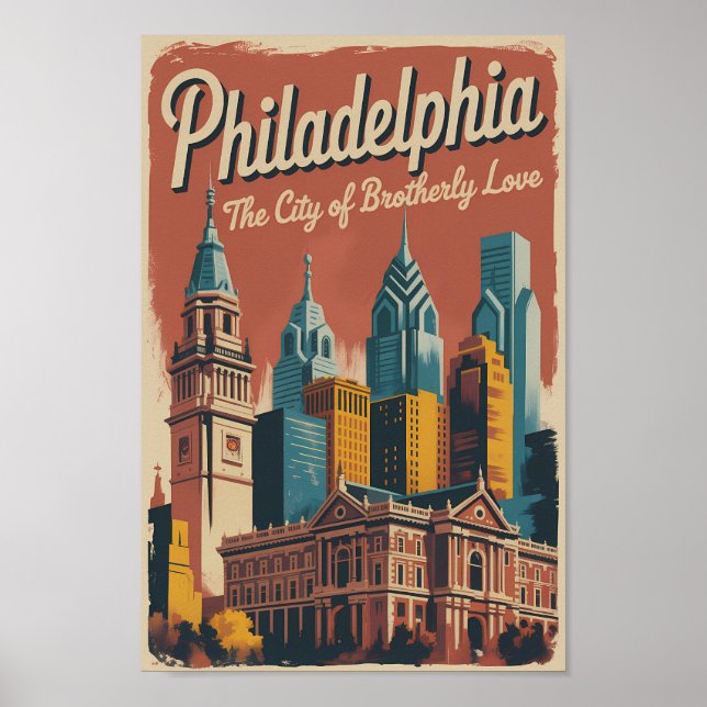 Philadelphia Pennsylvania Illustration Travel Art Poster (Front)