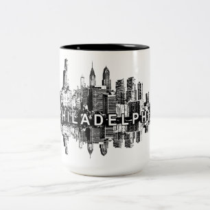Philadelphia, Pennsylvania in black Two-Tone Coffee Mug