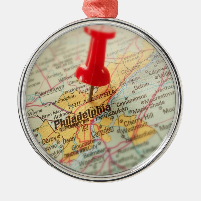 Philadelphia Pennsylvania Map Pin Christmas Metal Ornament (Front)
