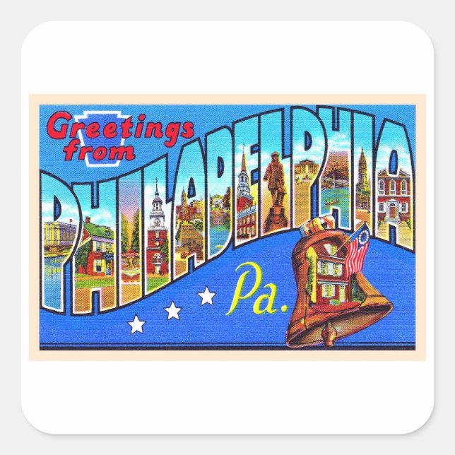 Philadelphia Pennsylvania PA Large Letter Postcard Square Sticker (Front)