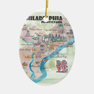 Philadelphia Pennsylvania Retro Vintage Art Map Ceramic Ornament