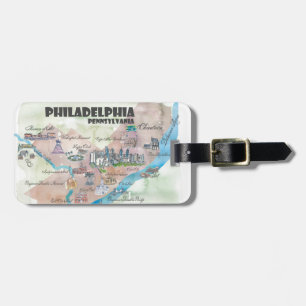 Philadelphia Pennsylvania Retro Vintage Art Map Luggage Tag
