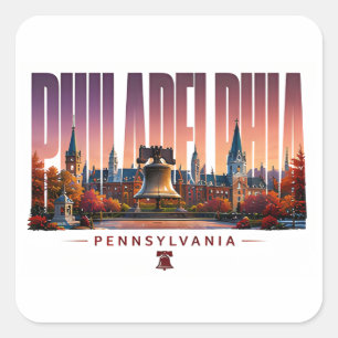 Philadelphia Pennsylvania Skyline City Name Travel Square Sticker